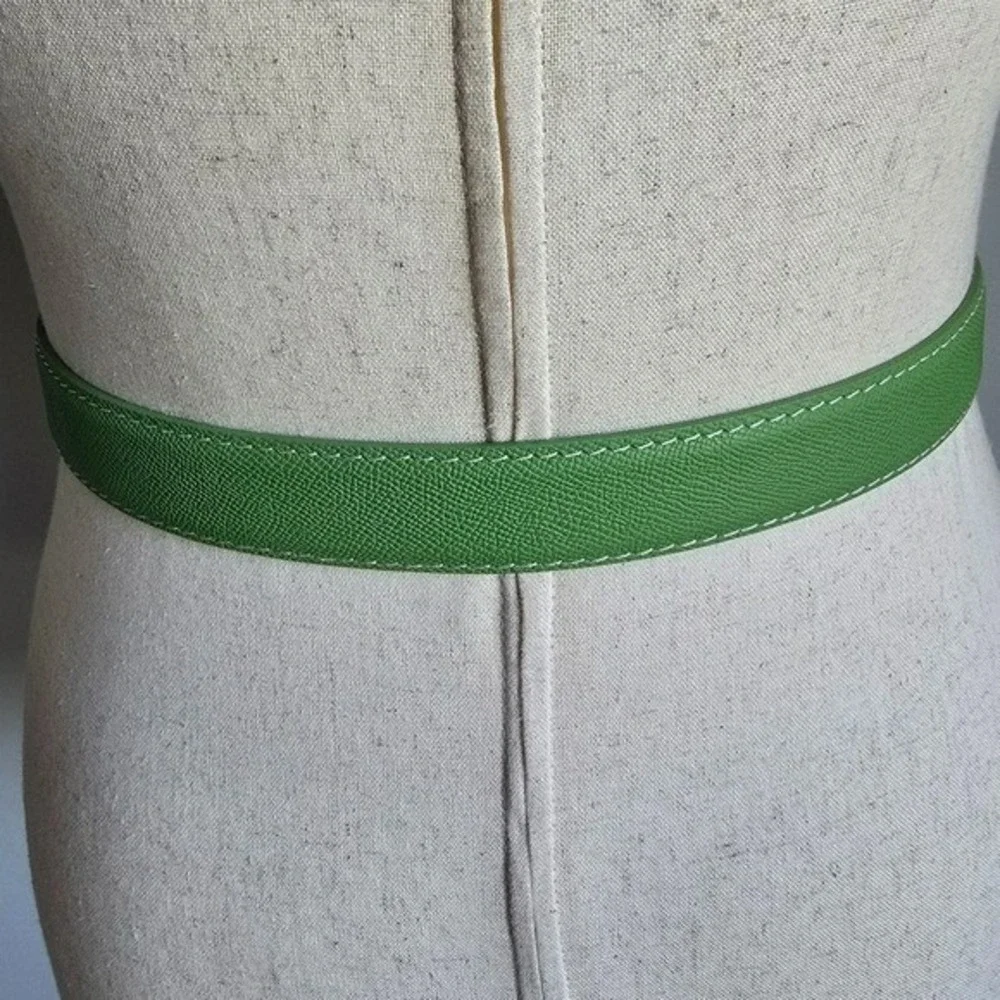 LEN L.E.N. Lifestyle Epsom Leather Apple Green Pebbled Women Belt SZ 8 10 Preppy